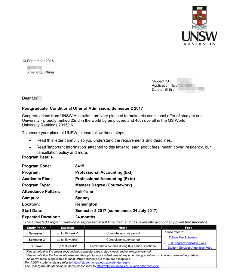 新南威尔士大学offer
